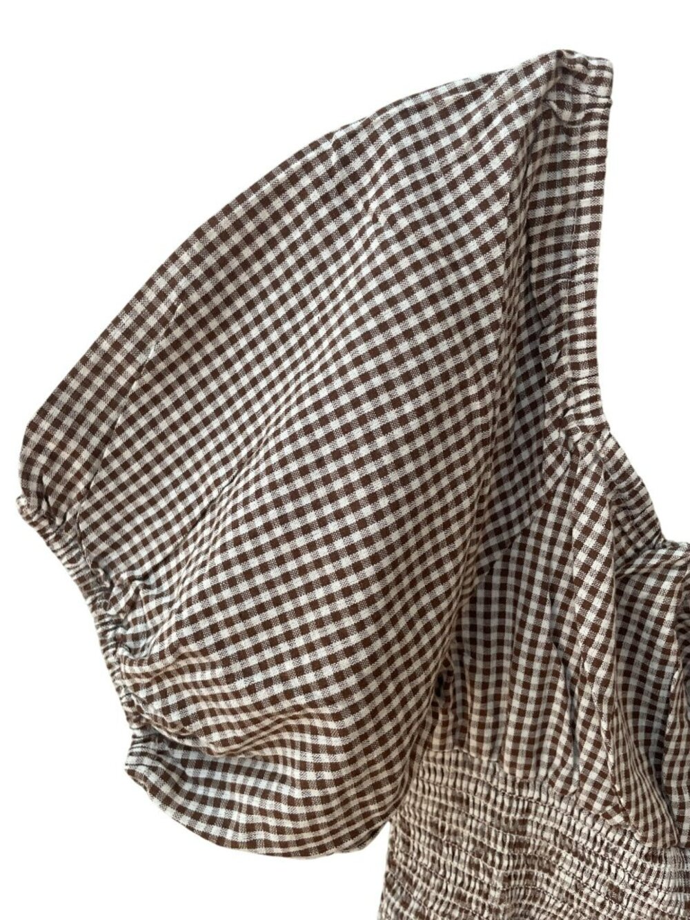 Esmee Exclusive Brown & Cream Gingham Smocked Midi Dress Puff Sleeves Sz 12 NWT - Picture 5 of 9